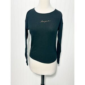 PINK Victoria's Secret Women's Love Pink Thermal Knitted Top Black‎ Size XS